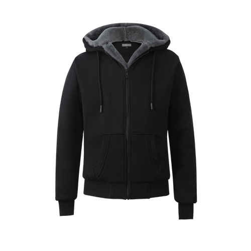Men's Black Hoodie with Removable Fur - Charcoal