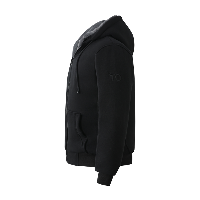 Men's Black Hoodie with Removable Fur - Charcoal