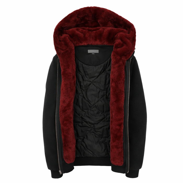 Men's Black Hoodie with Removable Fur - Red