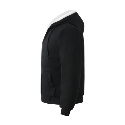 Men's Black Hoodie with Removable Fur- White