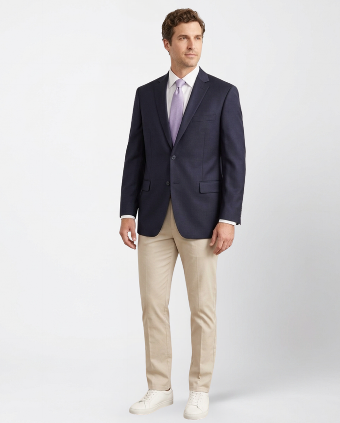 Mens Classic Fit Solid Navy Blue Two Button Wool Blazer Suit Jacket - The Suit Depot