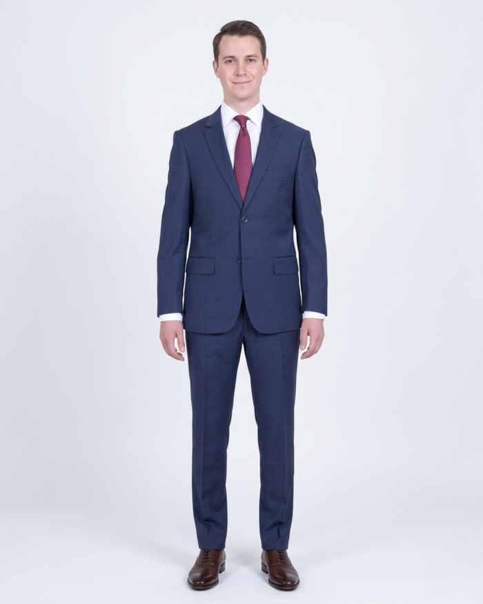 Mens Extra Slim Fit Solid Heather Blue Two Button Wool Suit - The Suit Depot