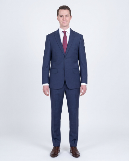 Mens Extra Slim Fit Solid Heather Blue Two Button Wool Suit - The Suit Depot