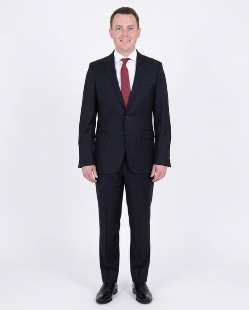 Mens Modern Fit Navy Blue Tonal Check Two Button Wool Suit - The Suit Depot