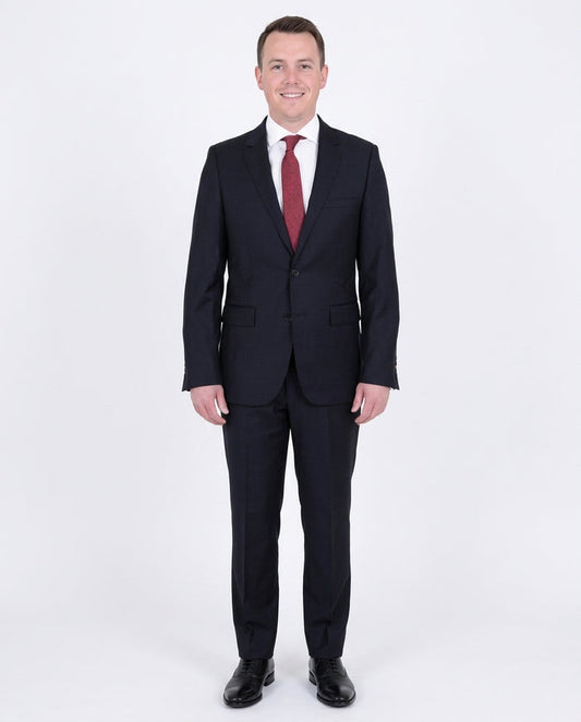Mens Modern Fit Navy Blue Tonal Check Two Button Wool Suit - The Suit Depot
