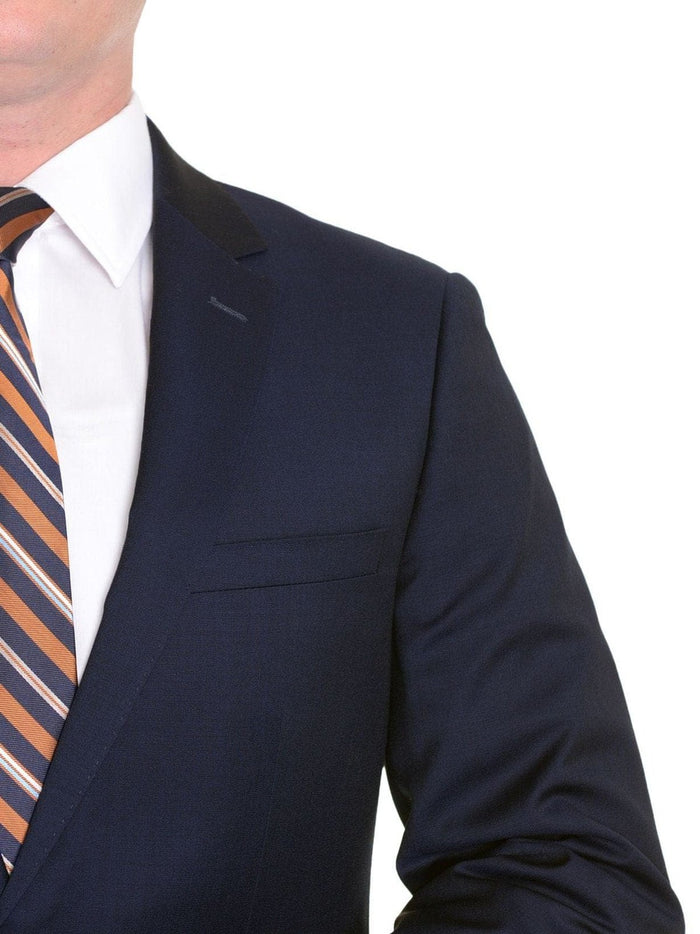 London Fog TWO PIECE SUITS Mens Slim Fit Solid Navy Blue Two Button Wool Suit