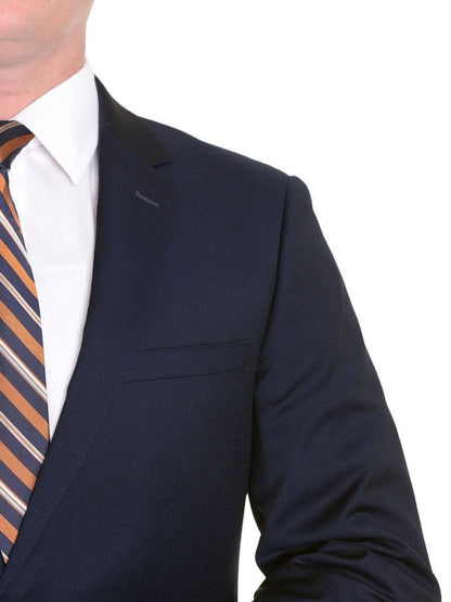 London Fog TWO PIECE SUITS Mens Slim Fit Solid Navy Blue Two Button Wool Suit