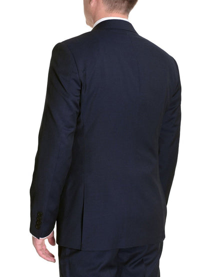 London Fog TWO PIECE SUITS Mens Slim Fit Solid Navy Blue Two Button Wool Suit
