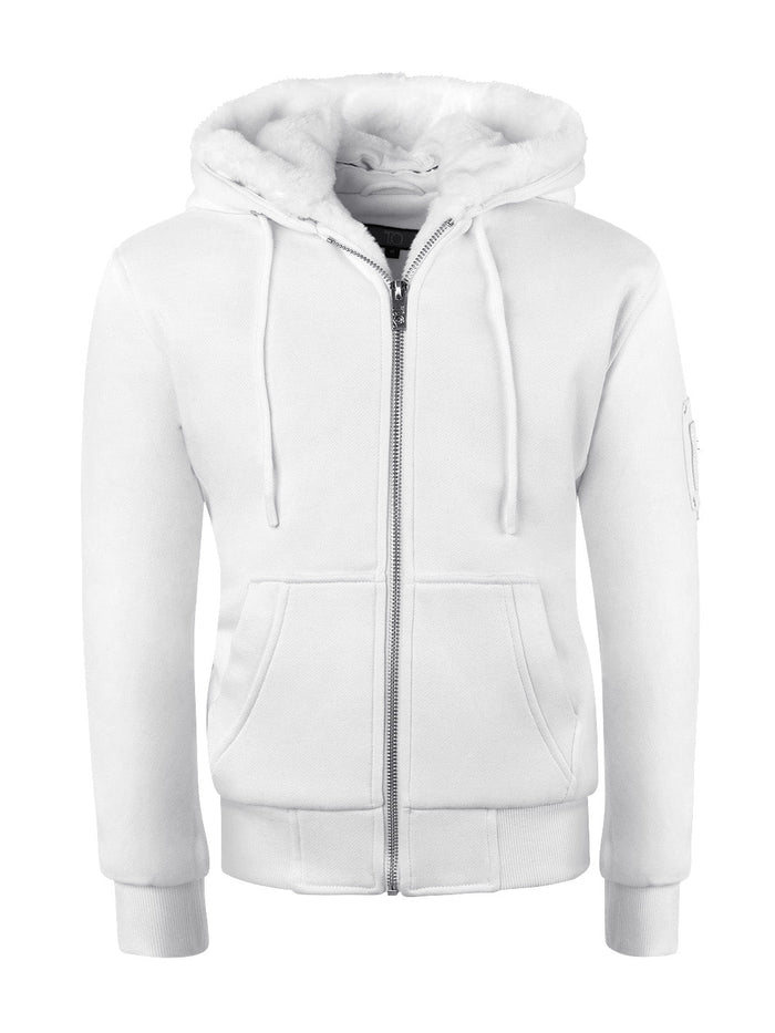 Men's White Hoodie with Removable Fur - White