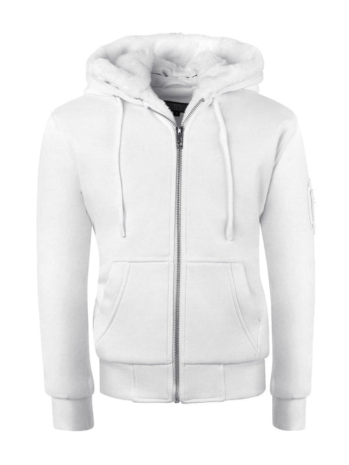 Men's White Hoodie with Removable Fur - White