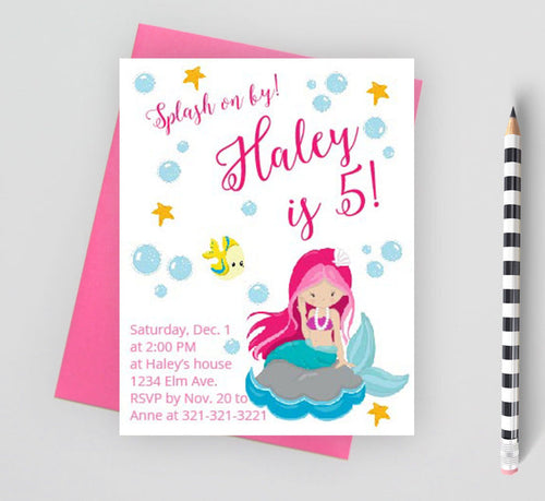 Mermaid birthday party invitation for girls.