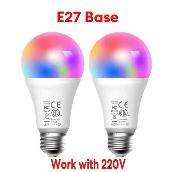 Two light bulbs with different colors are shown in this image