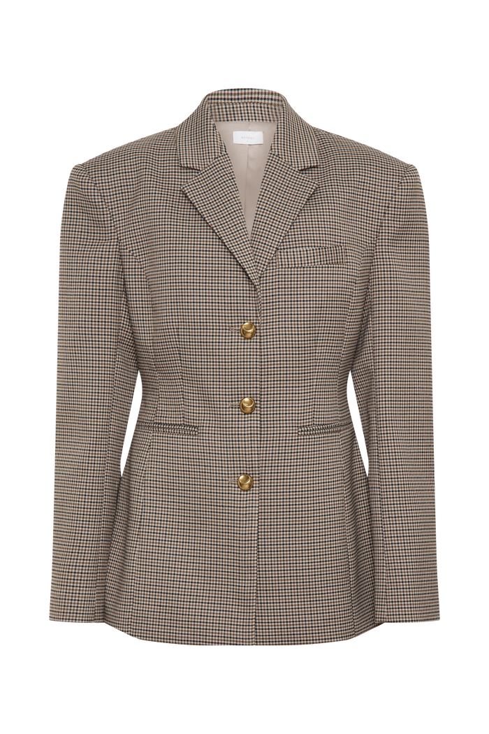 Mila Shaped Blazer - Tan Check