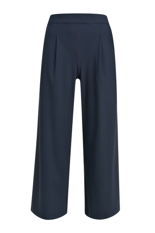 Front view of Milano 61-5403-2345 Pleated Culotte Trousers with Elastic Waist – Navy by MILANO, shop MILANO at Dotique