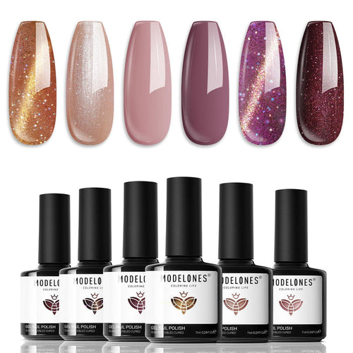 modelones Fall Gel Nail Polish Set 6 Colors, Nude Brown Burgundy