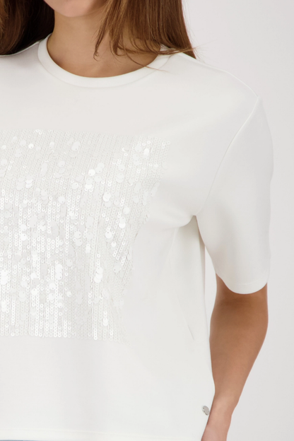 Monari 410124 Sequin Detail T-Shirt in Off-White with delicate sequins soft modal blend Shop Monari at Dotique