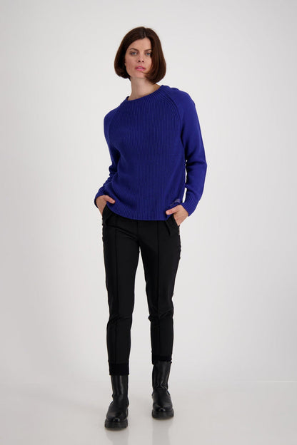 Monari 806680 Royal Blue Stand Up Collar Jumper Front | Dotique