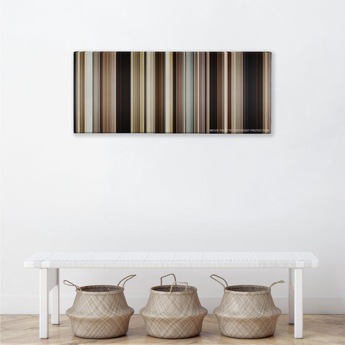 Mud color palette canvas above a white bench with three woven baskets