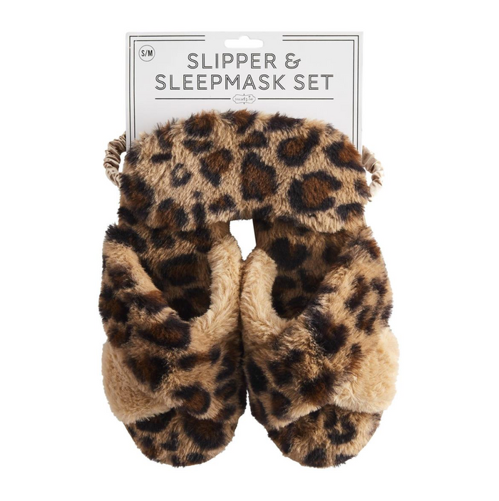Mud Pie: LEOPARD SLIPPER AND MASK SET