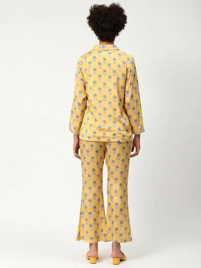 Muslin Printed Co-ord Set in Yellow