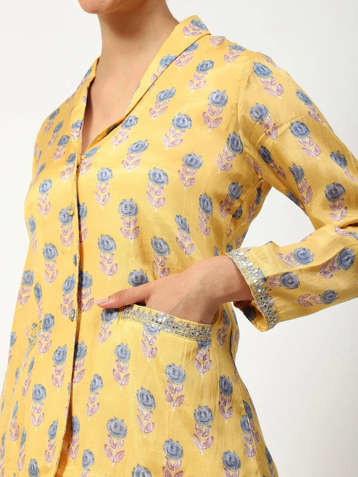 Muslin Printed Co-ord Set in Yellow