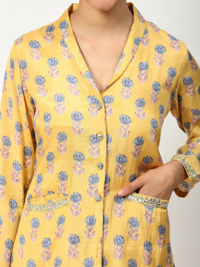 Muslin Printed Co-ord Set in Yellow