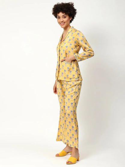 Muslin Printed Co-ord Set in Yellow