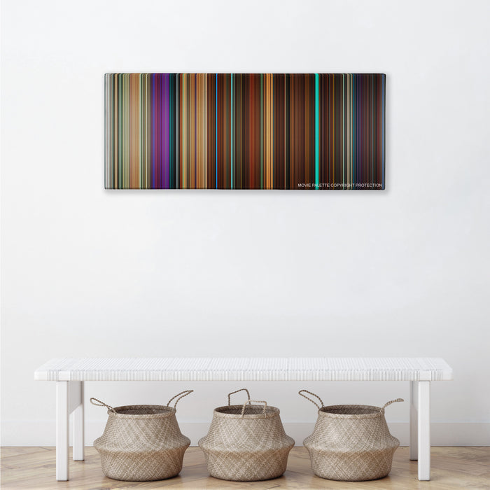 Nerve color palette canvas above a white bench with three woven baskets