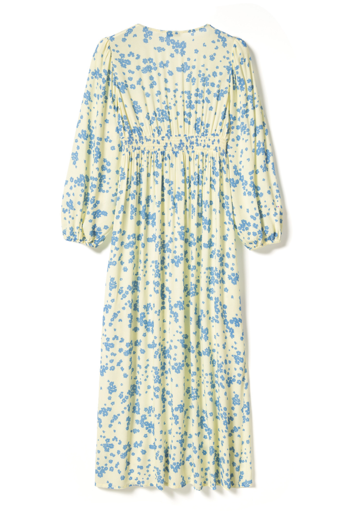 Dotique Noella 15130003 N-Lilith Maxi Dress in Deja Yellow print with deep V-neckline