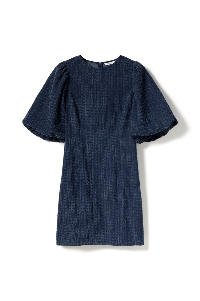 Noella N-Michaela Dress 15290001 in dark blue wash with puff sleeves – Dotique