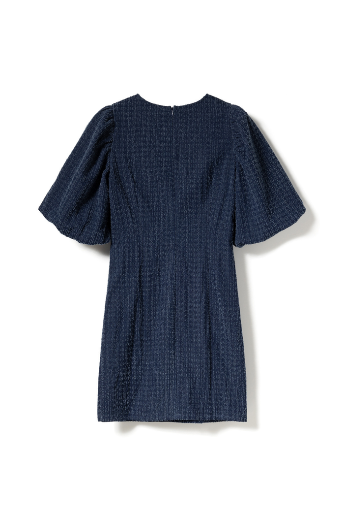 Noella N-Michaela Dress 15290001 in dark blue wash with puff sleeves – Dotique