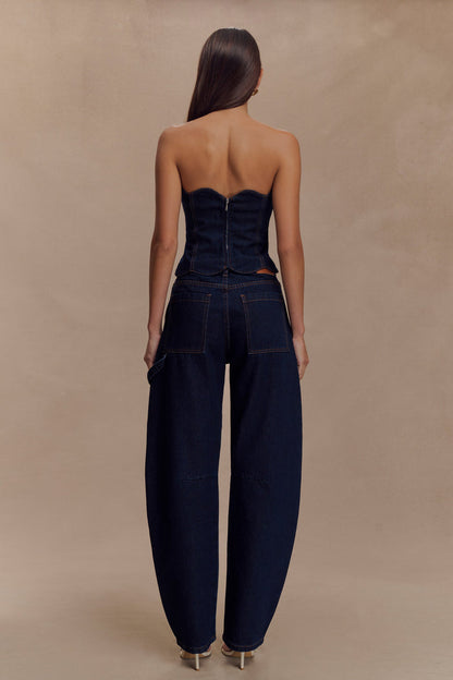 Oakley Strapless Scallop Denim Top - Indigo Blue