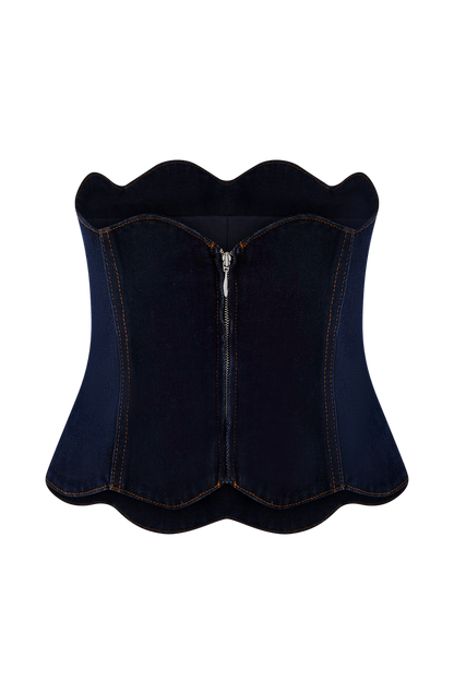 Oakley Strapless Scallop Denim Top - Indigo Blue