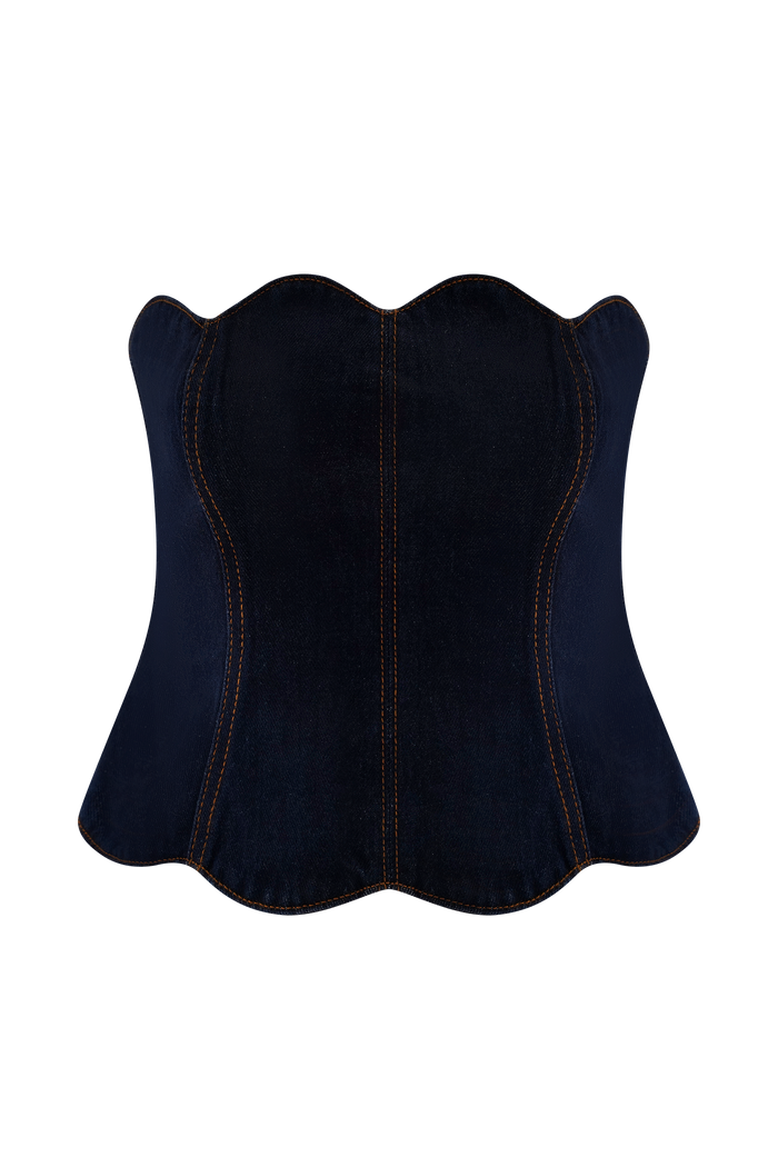 Oakley Strapless Scallop Denim Top - Indigo Blue