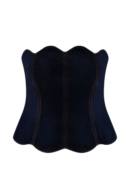 Oakley Strapless Scallop Denim Top - Indigo Blue