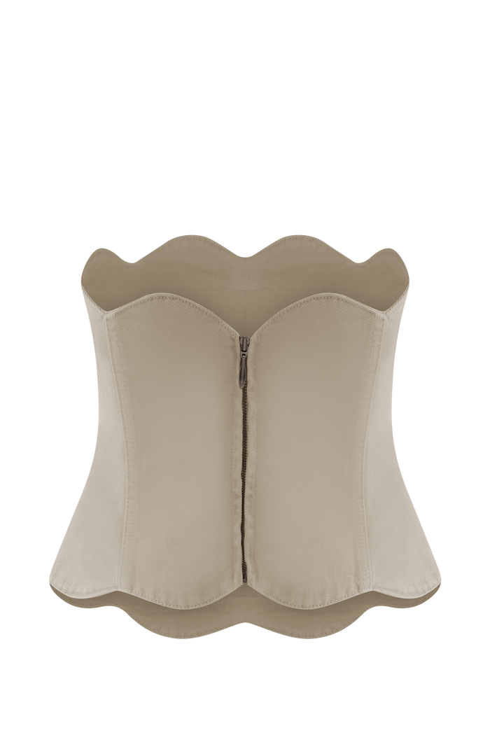 Oakley Strapless Scallop Denim Top - Stone Wash