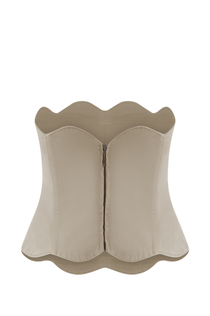 Oakley Strapless Scallop Denim Top - Stone Wash