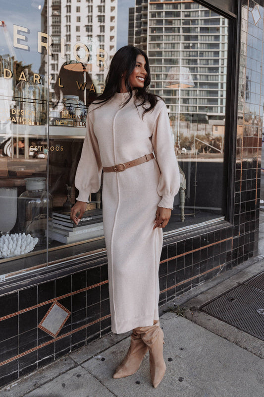 Petal and Pup USA DRESSES Odile Knit Midi Dress - Tan