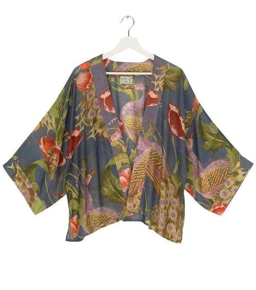 One Hundred Stars Peacock & Poppies Grey Kew Kimona Front | Dotique