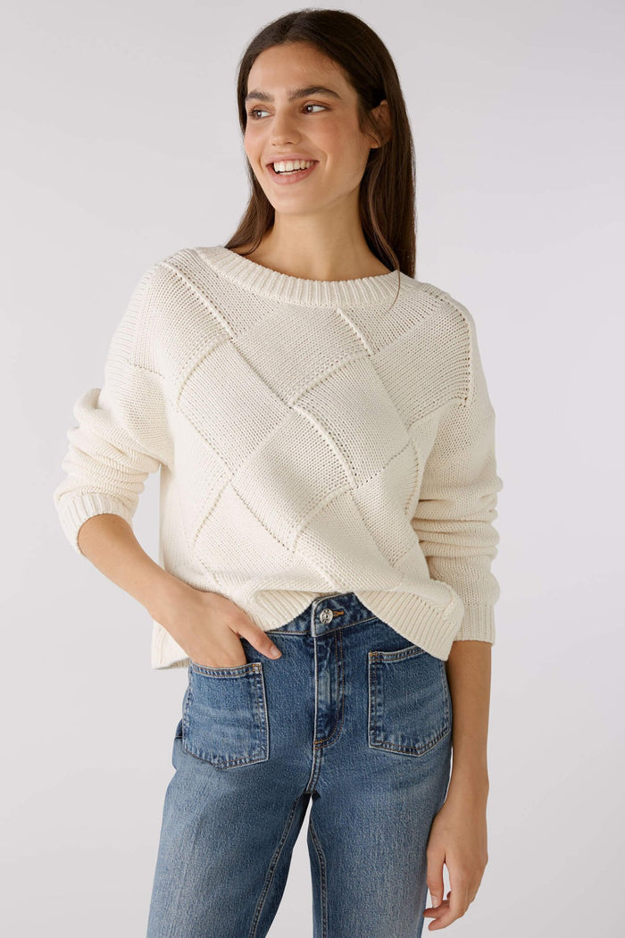 Oui 78276 Pristine Cream Wide Neck Jumper - Dotique Chesterfield