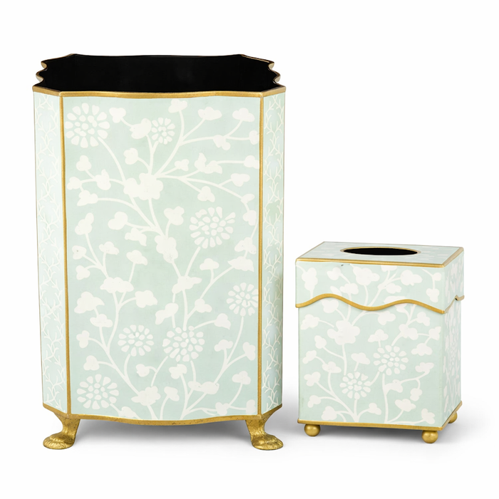 Pale Green Spring Floral Tissue Holder or Wastepaper Basket by The Enchanted Home