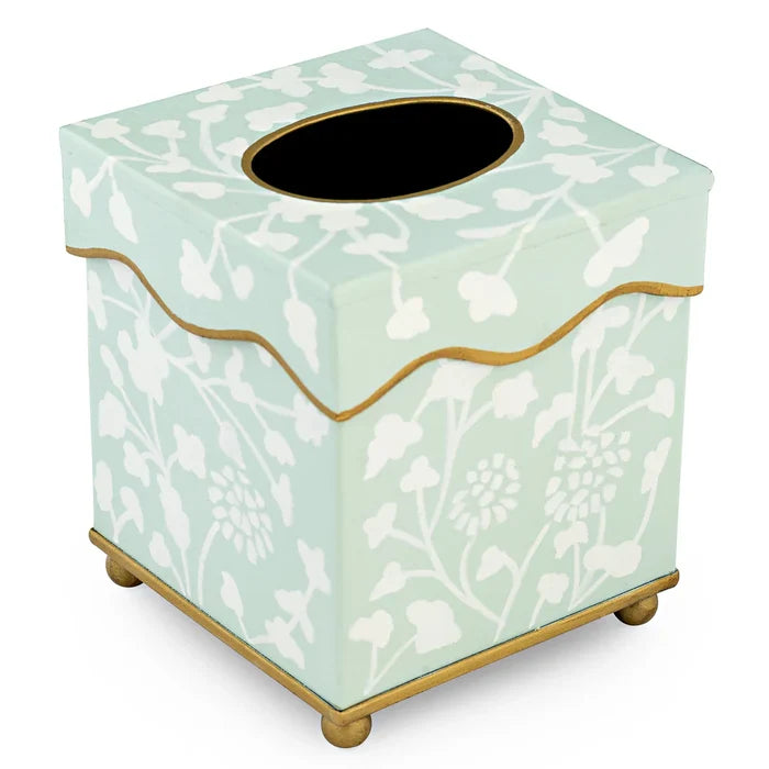 Pale Green Spring Floral Tissue Holder or Wastepaper Basket by The Enchanted Home