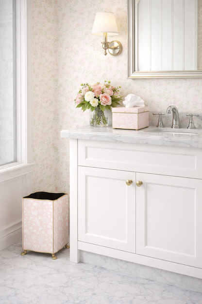 Pale Pink Spring Floral Tissue Holder or Wastepaper Basket by The Enchanted Home