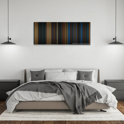 Pan's Labyrinth color palette canvas above a bed, between two black pendant lamps
