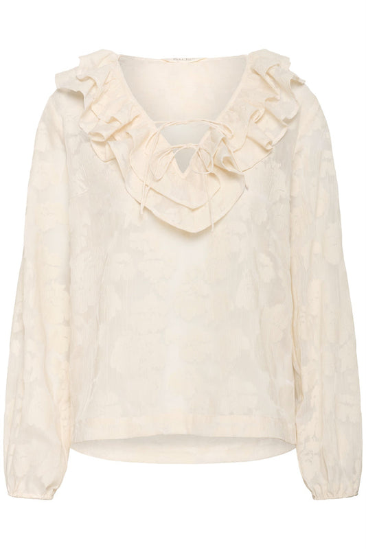 Part Two 30310285 ZairaPW Whisper White Blurred Flower Blouse front view with ruffle detail Shop Part Two at Dotique