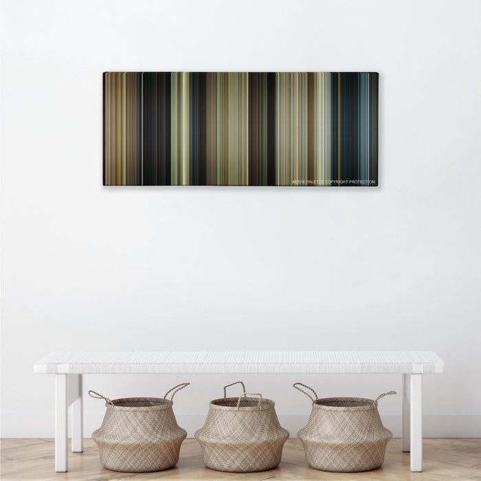 Paul color palette canvas above a white bench with three woven baskets