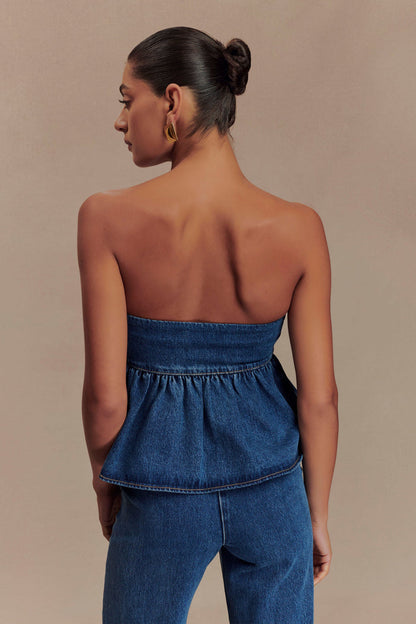 Pauline Strapless Denim Top - 90'S Blue