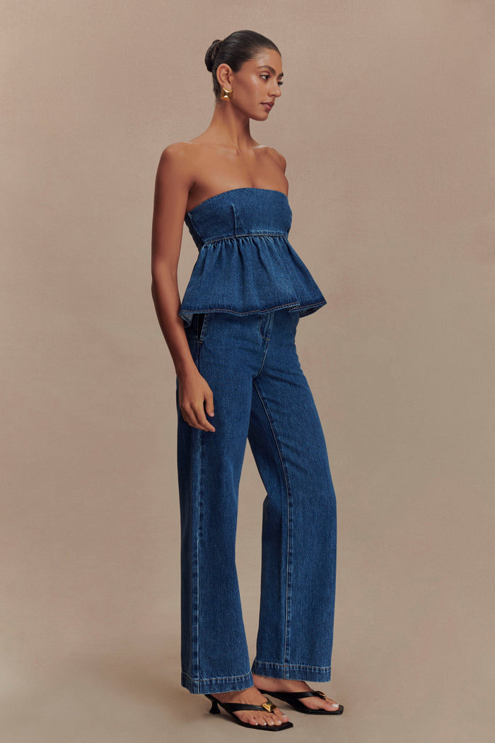 Pauline Strapless Denim Top - 90'S Blue