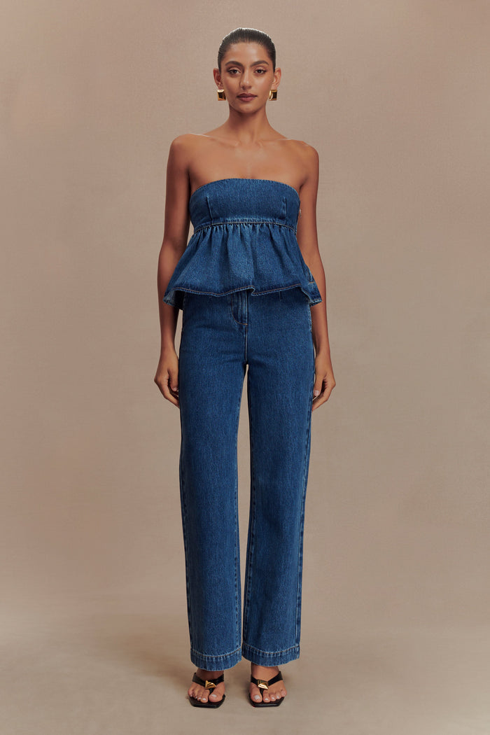 Pauline Strapless Denim Top - 90'S Blue