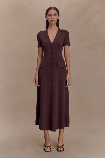 Pearson Short Sleeve Knit Midi Dress - Chocolate